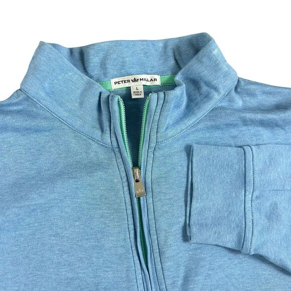 Peter Millar 1/4 Zip Mens Large Pullover Sweater Blue Golf Coolspun Cotton